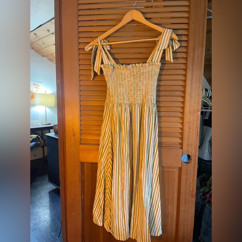 POLISHED PRINTS Striped Yellow and White Sundress L - Picture 3 of 5